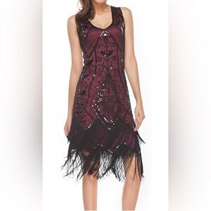 1920s Inspired Art Deco Gatsby Vintage Sequin Fringed Cocktail Flapper Dresses
